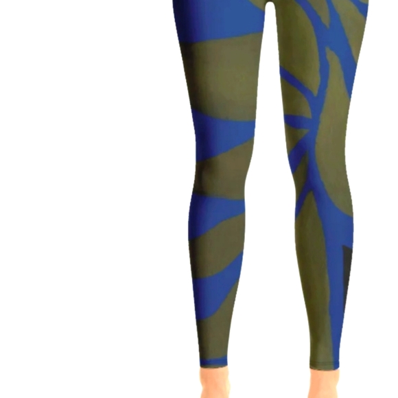 Debbie DANNHEISSER leggings fine art threads women new blue green Avocado leaf L - Picture 1 of 6